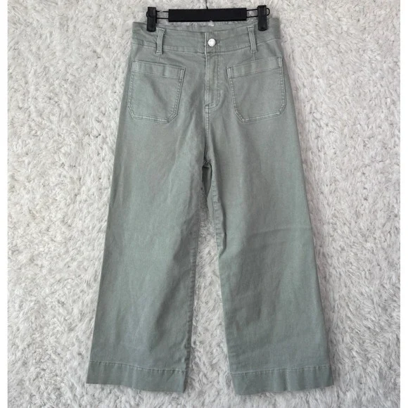 Lauren Conrad Wide Leg Pants Size 2 Sage Green High Rise Utility Boho Minimalist - Picture 1 of 9